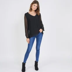Tee-shirt manches longues doublure soie John noir