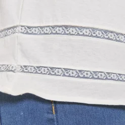 Tee-shirt plis manches longues dentelle femme - écru blanc en coton