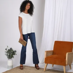 Tee-shirt uni manches courtes poche poitrine femme - Blanc