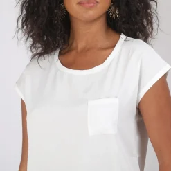 Tee-shirt uni manches courtes poche poitrine femme - Blanc