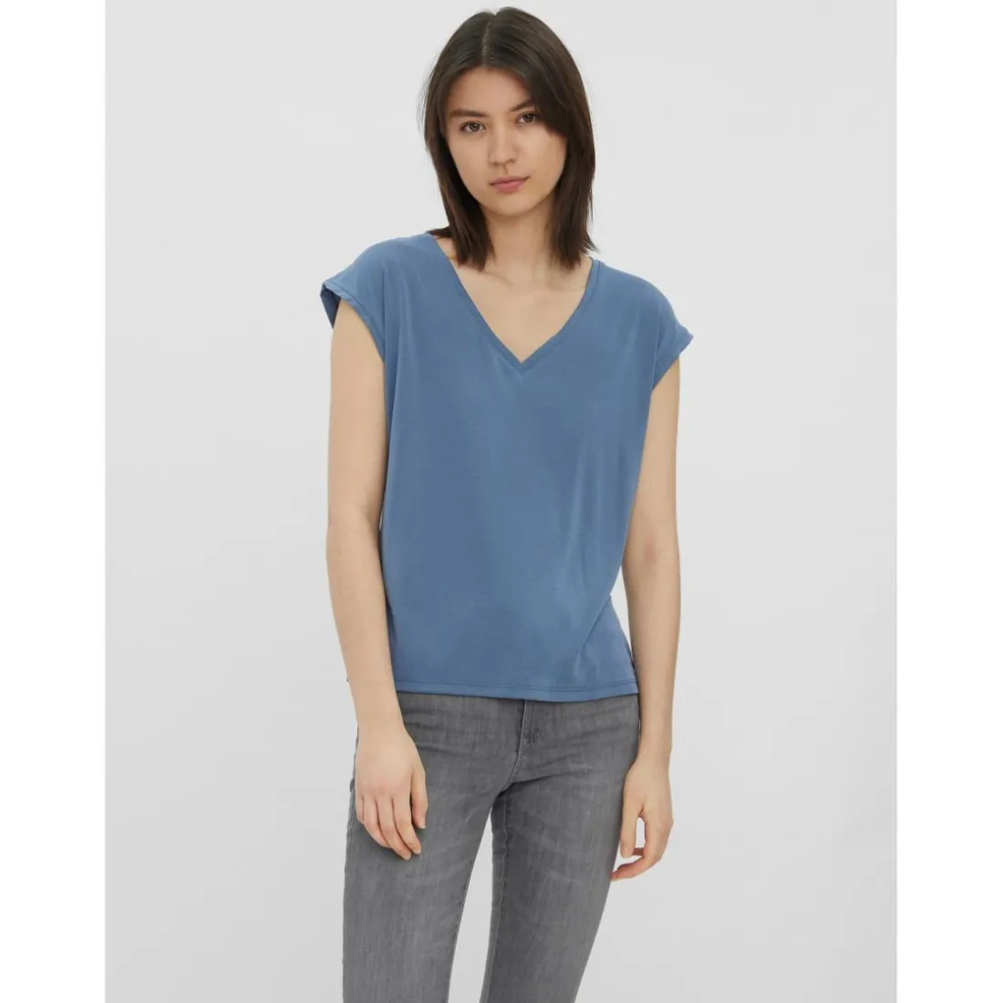 Top bleu en coton modal