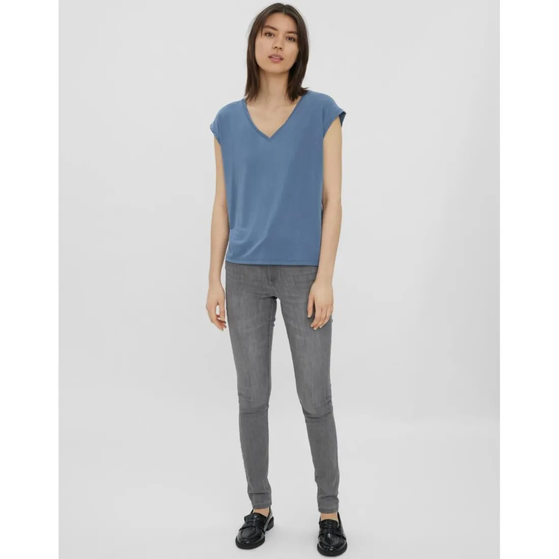 Top bleu en coton modal