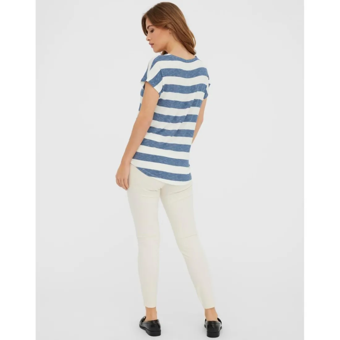 Top Boxy Fit Rayures Col rond Manches courtes Ourlet bas bleu en viscose