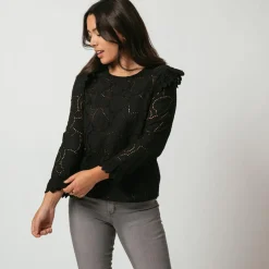 Top broderie anglaise Brune en coton