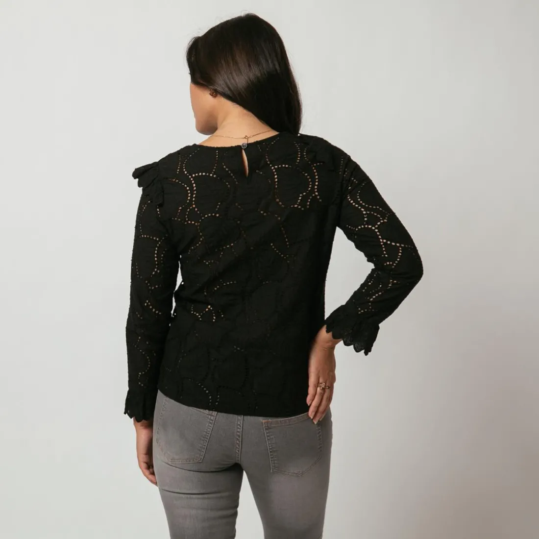 Top broderie anglaise Brune en coton