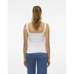 Top col carré sans manches blanc en coton bio Nora