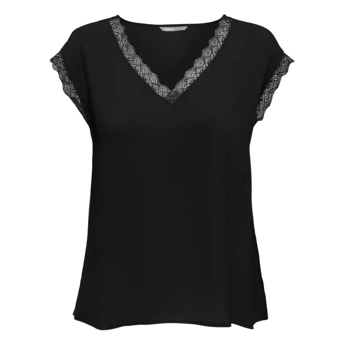 Top col en v manches courtes noir Ella