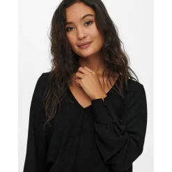 Top Col en V Manches longues noir Elle