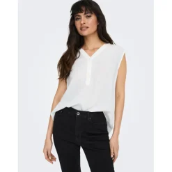 Top col en v sans manches blanc Lily