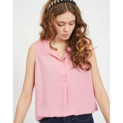 Top col en v sans manches rose