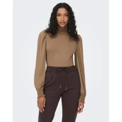 Top Col haut Manches longues marron en viscose