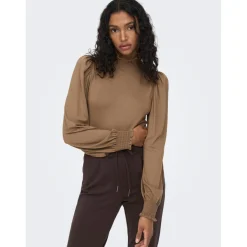 Top Col haut Manches longues marron en viscose