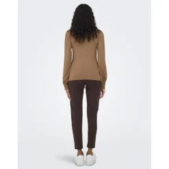 Top Col haut Manches longues marron en viscose