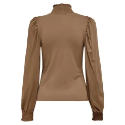 Top Col haut Manches longues marron en viscose