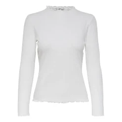 Top Col haut Manches longues Volants blanc