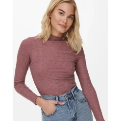 Top Col haut Manches longues Volants rouge