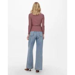 Top Col haut Manches longues Volants rouge