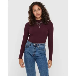 Top Col haut Manches longues Volants marron violet