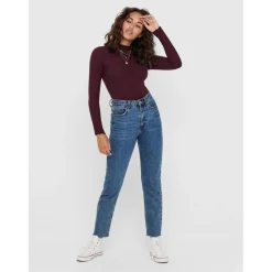 Top Col haut Manches longues Volants marron violet