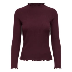 Top Col haut Manches longues Volants marron violet