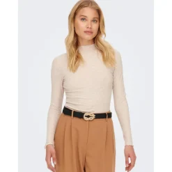 Top Col haut Manches longues Volants beige