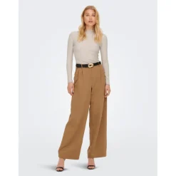 Top Col haut Manches longues Volants beige