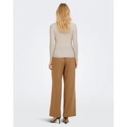 Top Col haut Manches longues Volants beige