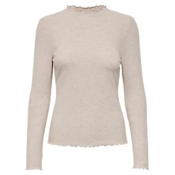 Top Col haut Manches longues Volants beige