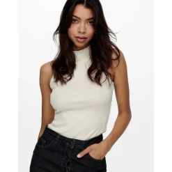 Top Col haut Sans manches blanc en coton