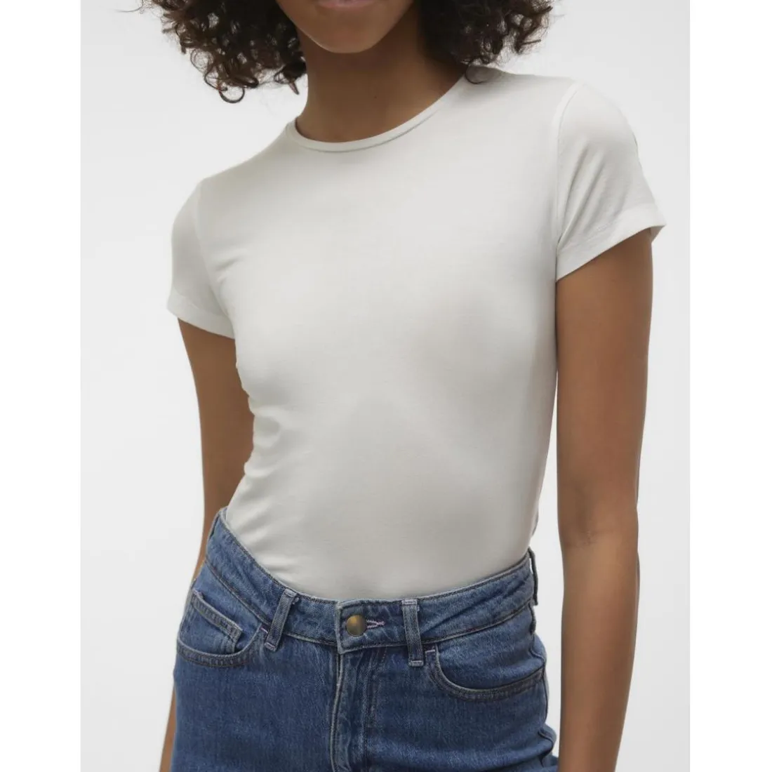 Top col rond blanc Esme en coton
