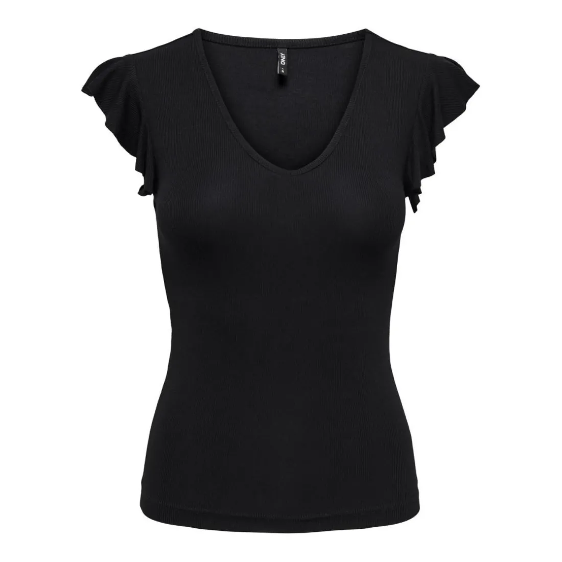 Top col rond mancherons noir en viscose Opal