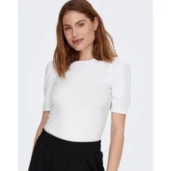 Top Col rond Manches 2/4 blanc en coton