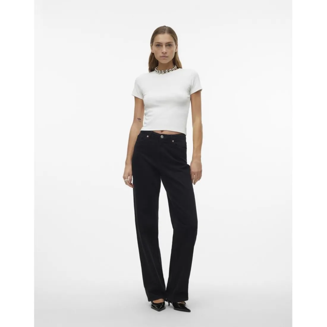 Top col rond manches courtes blanc en coton bio Nia