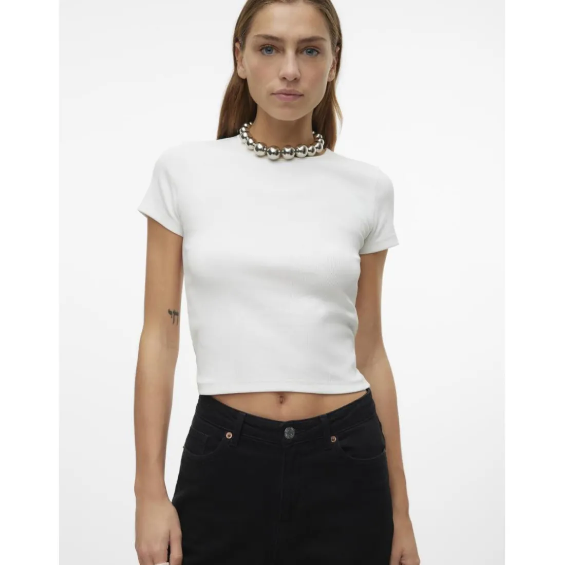 Top col rond manches courtes blanc en coton bio Nia