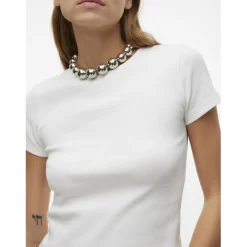 Top col rond manches courtes blanc en coton bio Nia