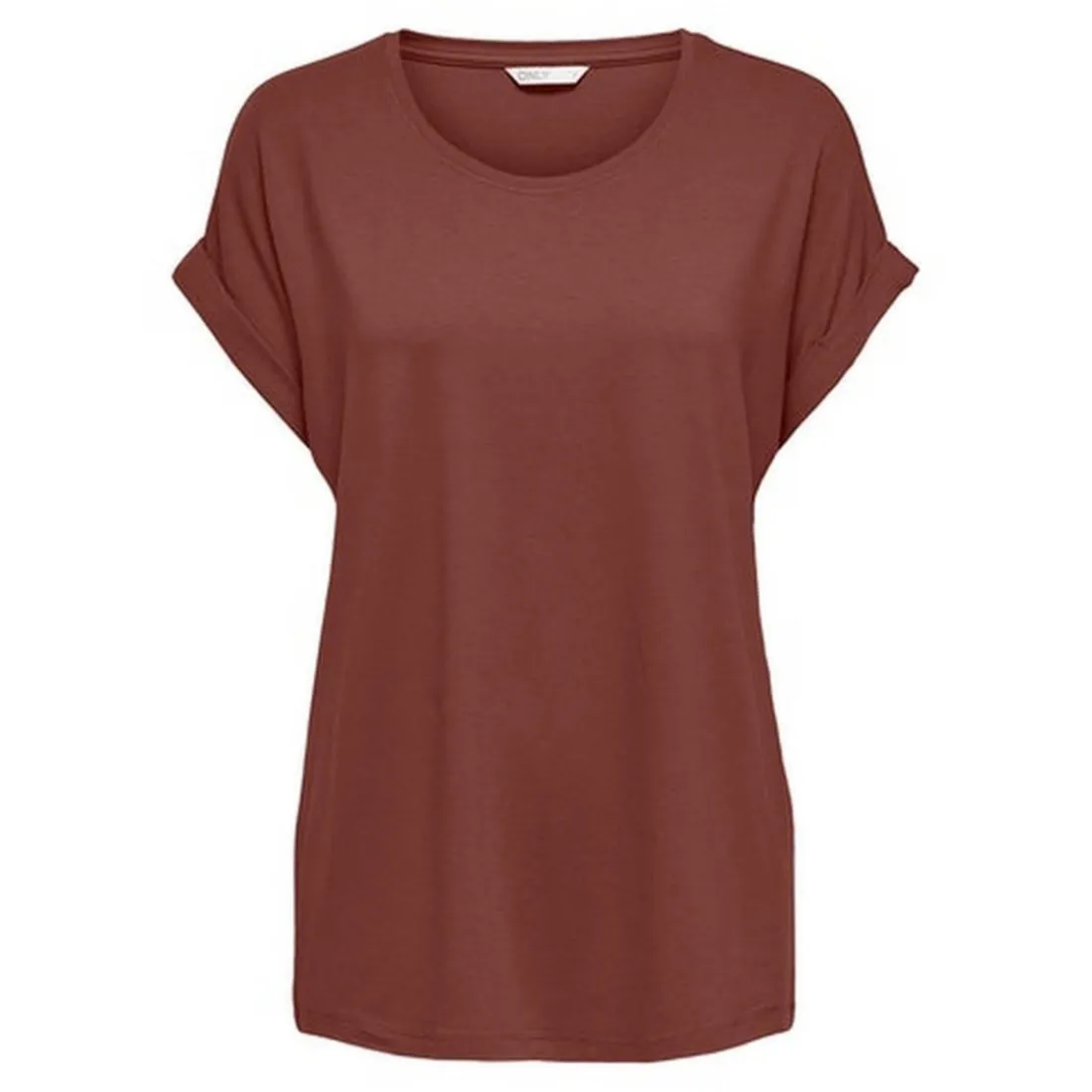Top Col rond Manches courtes Poignets repliés rouge en viscose