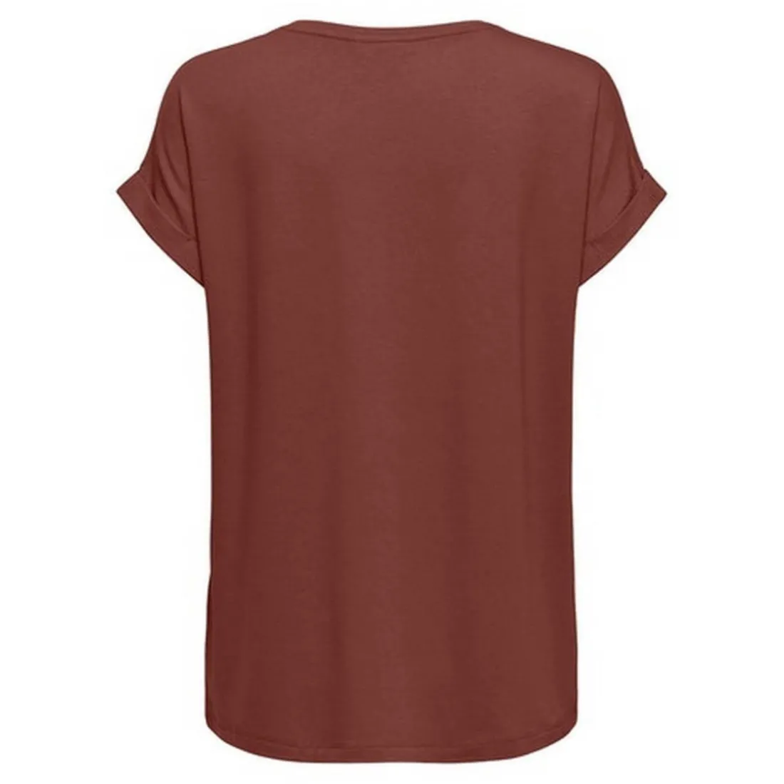 Top Col rond Manches courtes Poignets repliés rouge en viscose