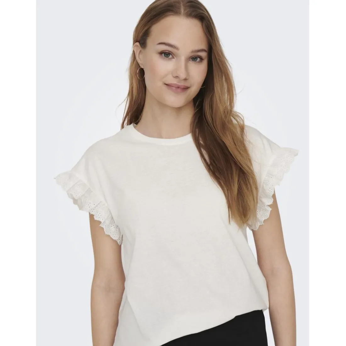Top col rond manches courtes blanc en coton Fern