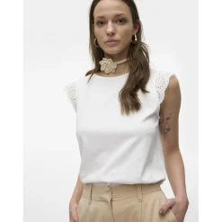 Top col rond manches courtes blanc en coton bio Lily