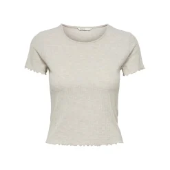 Top col rond manches courtes gris clair Anya