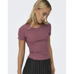 Top col rond manches courtes rose foncé Aria