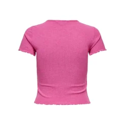 Top col rond manches courtes fuchsia Isa