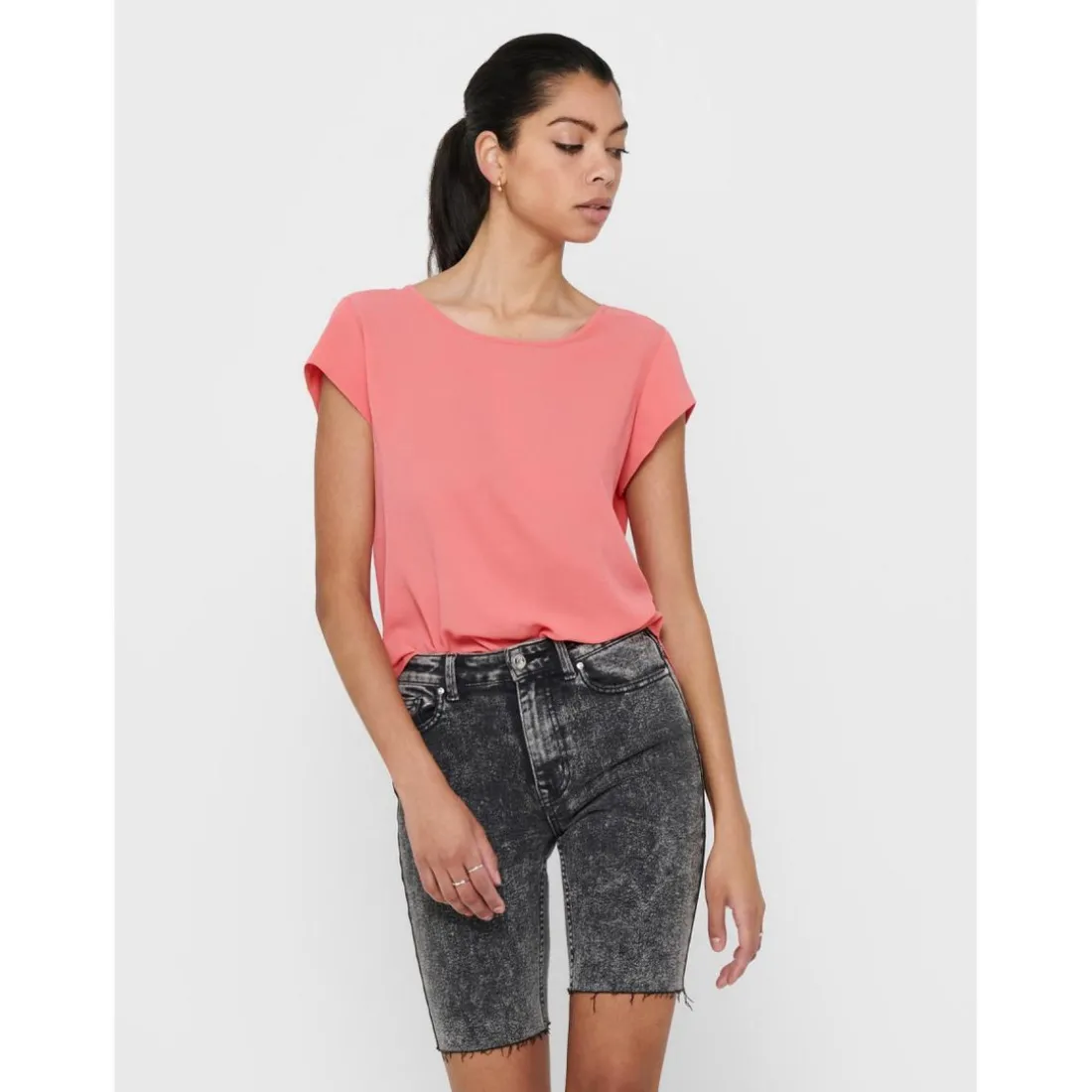 Top Col rond Manches courtes rose Alice