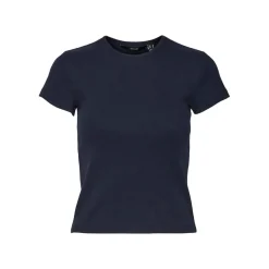Top col rond manches courtes bleu en coton bio Olia