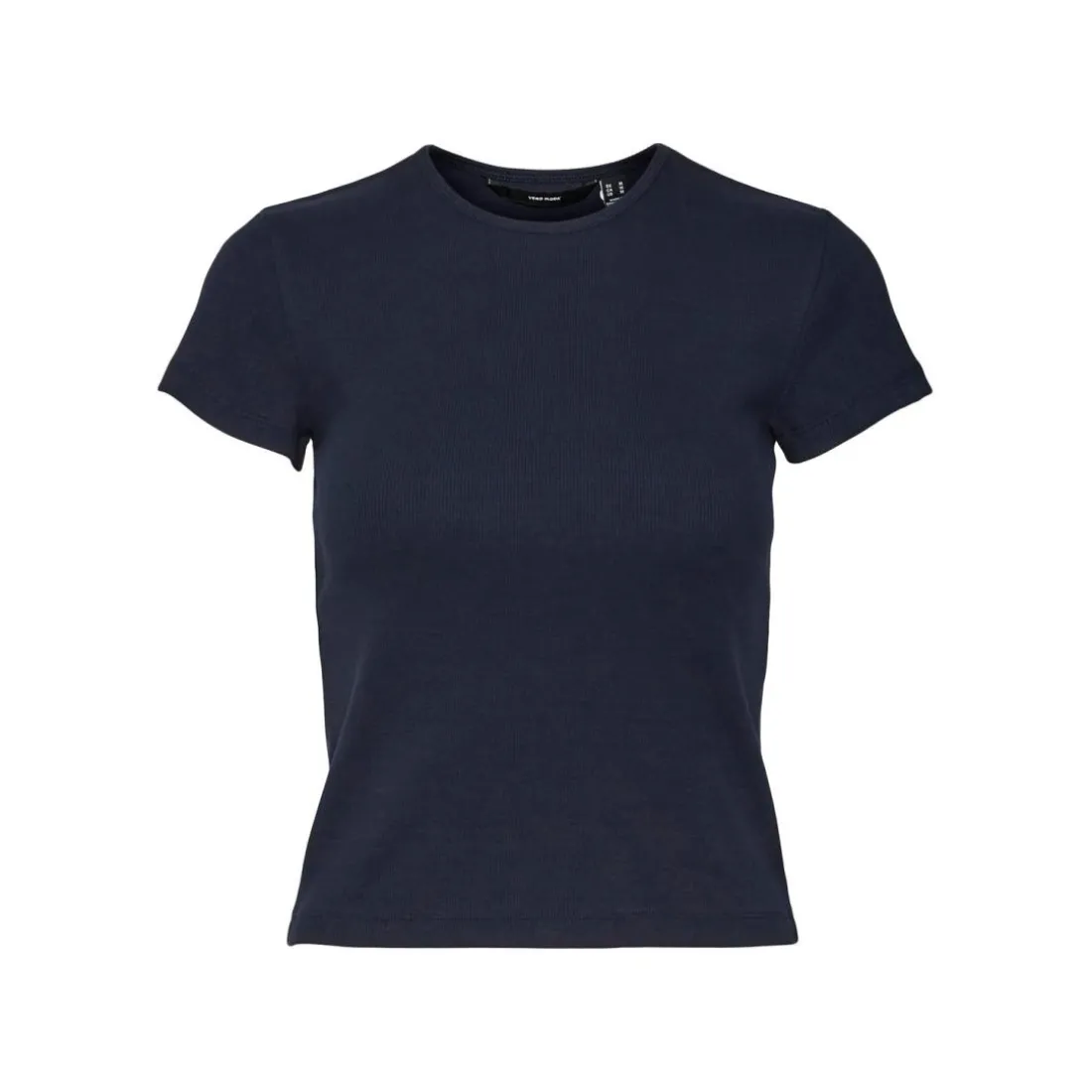 Top col rond manches courtes bleu en coton bio Olia