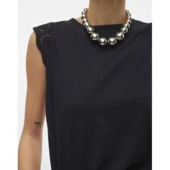 Top col rond manches courtes noir en coton bio Anna