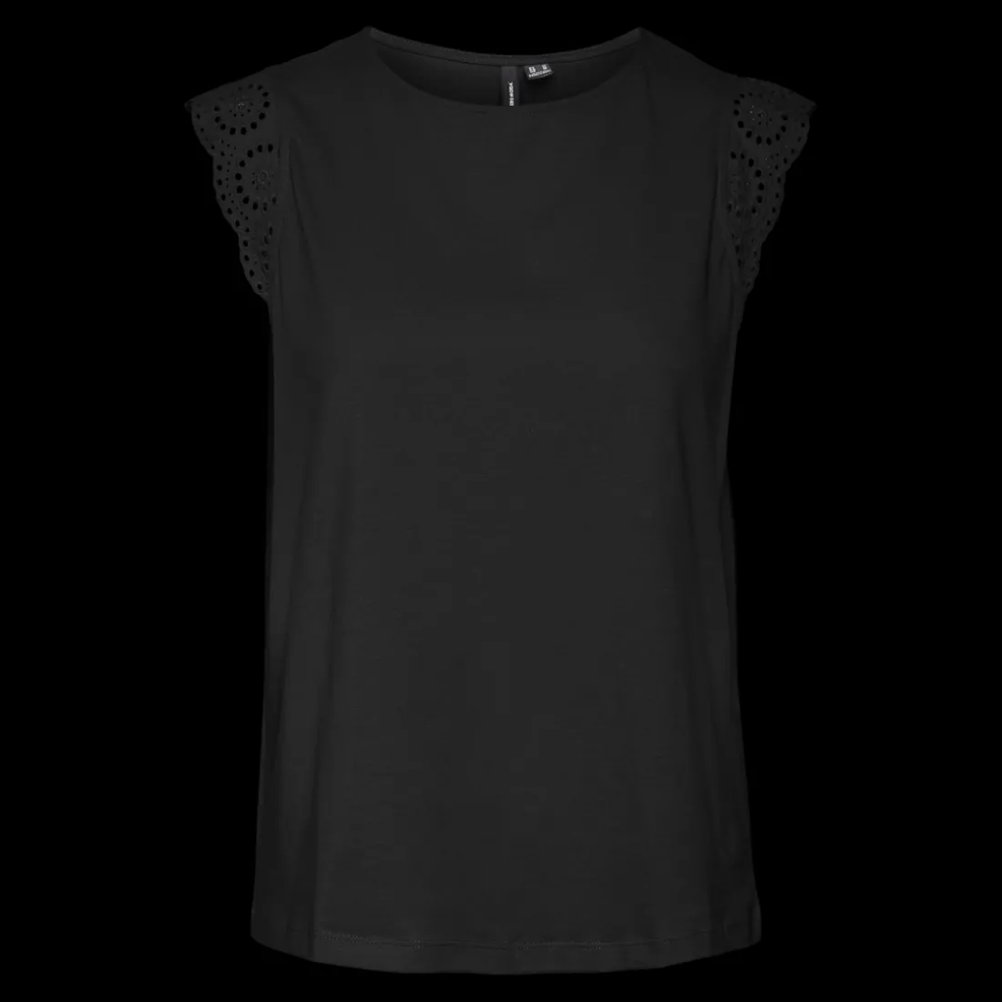 Top col rond manches courtes noir en coton bio Anna