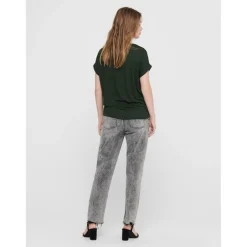 Top Col rond Manches courtes Poignets repliés vert en viscose