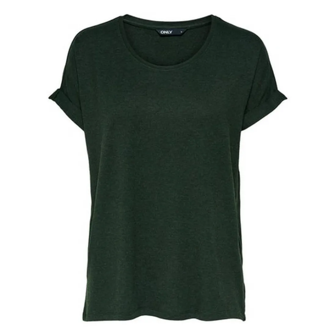 Top Col rond Manches courtes Poignets repliés vert en viscose