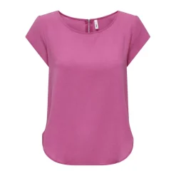 Top col rond manches courtes rose foncé Agnes
